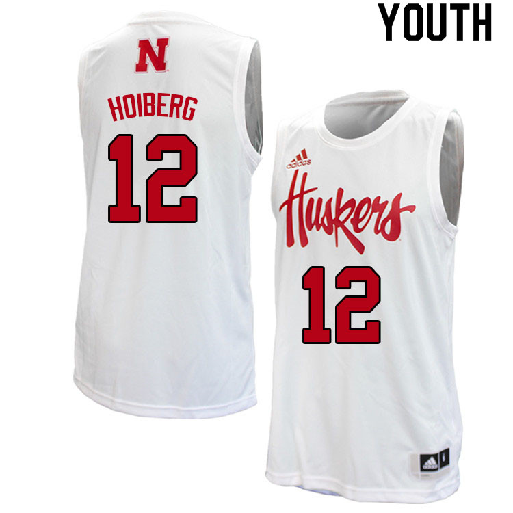 Youth #12 Sam Hoiberg Nebraska Cornhuskers College Basketball Jerseys Sale-White - Click Image to Close